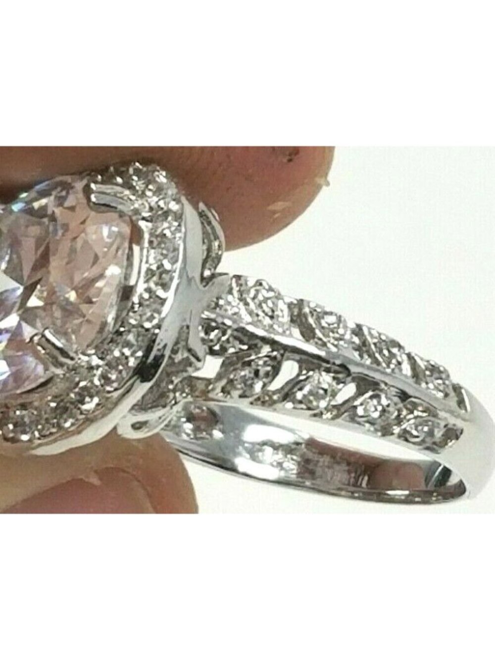 Sterling Silver Rhodium Plated Ring CZ Statement VTG Style Cocktail Sz 6.25  RB2 - Picture 4 of 8